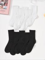 10 Pares De Calcetines De Medio Tamaño Para Mujer En Colores Negro Y Blanco Absorbentes De Sudor Moda Fácil De Combinar Y Cómodos - details 4
