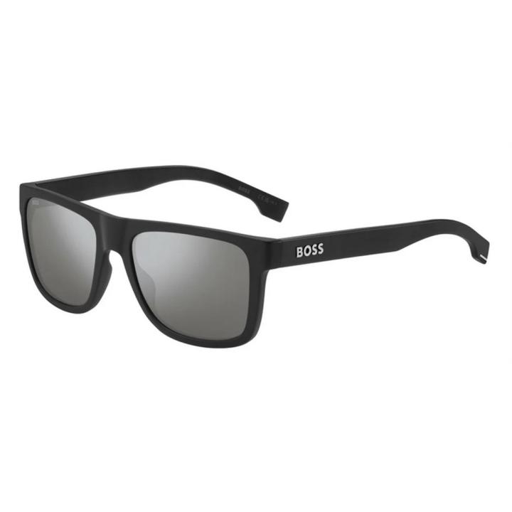 Hugo Boss 1647S Men's Sunglasses with square frame, polarized polyurethane lenses in gray mirror, 44mm height, 18mm bridge, and 145mm temple length, perfect for UV protection and stylish men's polarized sunglasses.