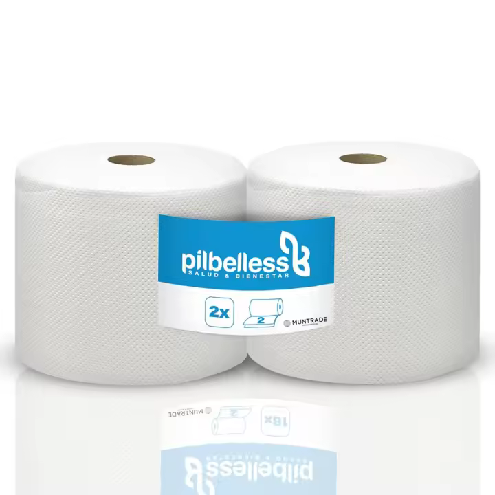 PILBELLES Pack 2 Bobinas de Papel Industrial de Pasta de Celulosa Gofrada | Acabado Laminado Doble Capa 3 kg/rollo - 1