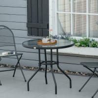Outsunny Mesa de Jardín Redonda Mesa de Exterior Ø80x72 cm con Agujero para Sombrilla y Encimera de Vidrio Templado para Patio Terraza Negro - details 1