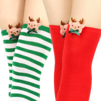 Novena Medias Navideñas Decorativas De Muñeca Calcetines De Pierna Sobre La Rodilla Estampado De Ciervo Y Rayas Para Mujer - details 4