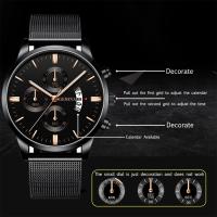 Reloj De Pulsera De Cuarzo Para Hombre Estilo De Negocios Y Casual Material De Acero Inoxidable Azul Con Correa De Malla Reloj Analogico Con Calendario - details 0