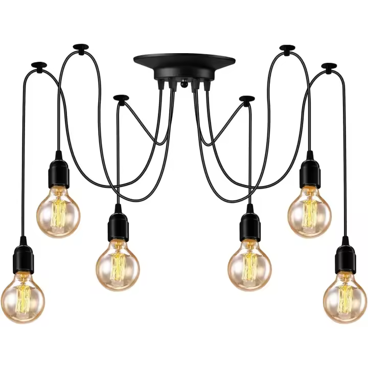 Lámpara colgante Industrial de 6 Cabezas con forma de araña, estilo retro, accesorio de iluminación Vintage para Sala de estar, Cocina, dormitorio (sin bombillas), Colgante y Candelabro - 1