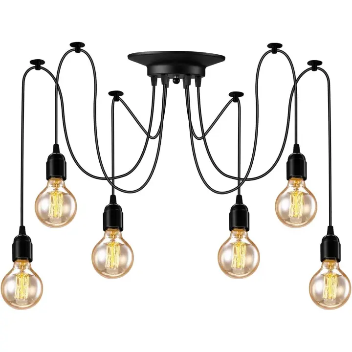 Lámpara colgante Industrial de 6 Cabezas con forma de araña, estilo retro, accesorio de iluminación Vintage para Sala de estar, Cocina, dormitorio (sin bombillas), Colgante y Candelabro - 1