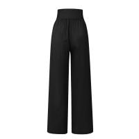 Pantalones Anchos De Pierna Con Bolsillo Para Mujer Estilo Algodón Lino Primavera Verano Cintura Alta Ruched Casual Pantalones De Playa - details 13