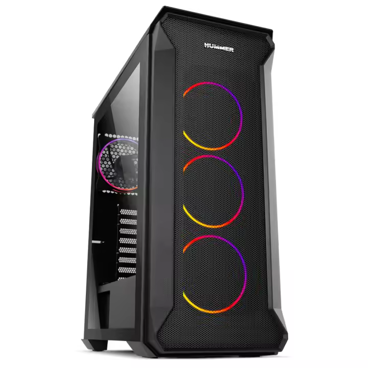 NOX HUMMER QUANTUM- Caja ARGB ATX-Micro ATX-ITX, 4 ventiladores ARGB 120mm preinstalados, Cristal Templado, Espacio para hasta 6 ventiladores, USB 3.0, Negro - 1