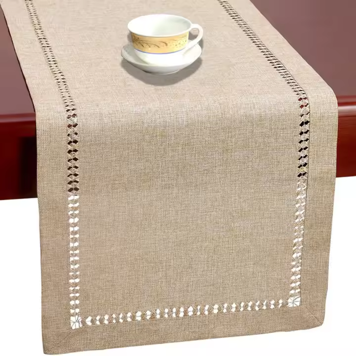 Mantel Rectangular Hecho Mano Hemstitch Gris Para Mesa De Codor O Armaro 32x183CM Decoración Familiar Para Cocina - 1