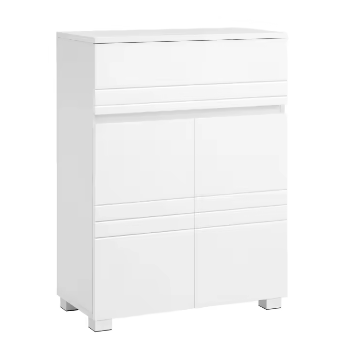 VASAGLE Armario de baño, Mueble de baño, Armario con Doble Puerta, con Estante Ajustable, con pies, para baño, Pasillo, Entrada, 60 x 30 x 80 cm, Blanco - 1