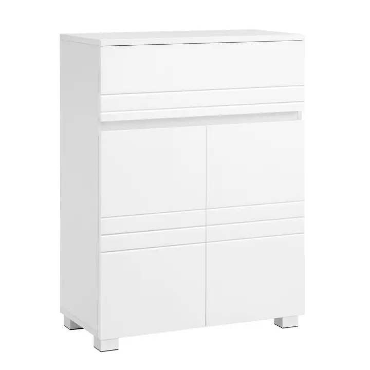 VASAGLE Armario de baño, Mueble de baño, Armario con Doble Puerta, con Estante Ajustable, con pies, para baño, Pasillo, Entrada, 60 x 30 x 80 cm, Blanco - 1
