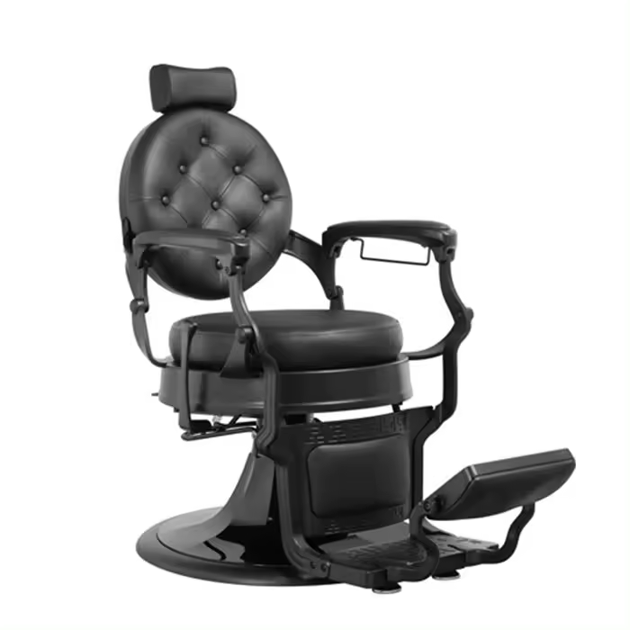 Sillón Clásico de Barbero hidráulico estilo Retro Vintage con reposapies integrado Modelo Larry Black Negro - 1
