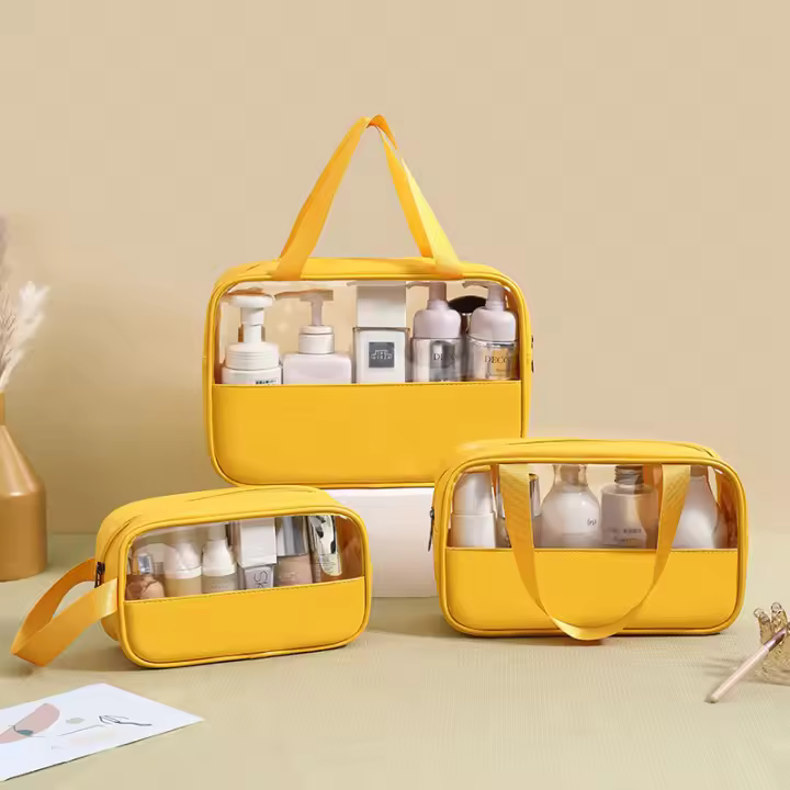Neceser transparente de 3 piezas, neceser impermeable de PVC para Mujer, portátil para Viajes - 1
