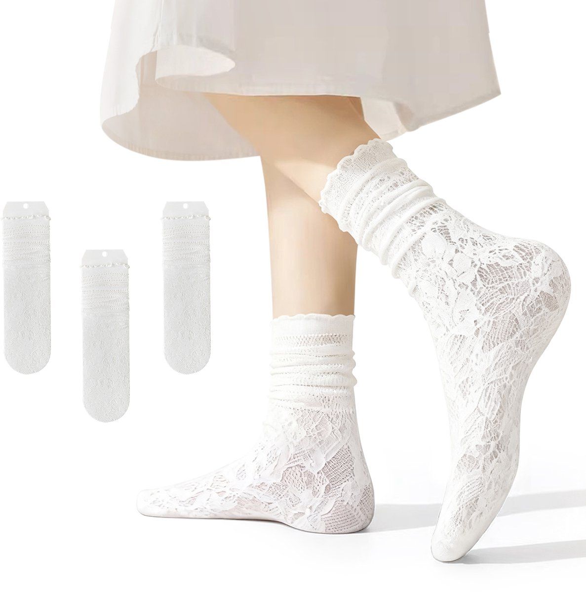 Om Home Calcetines de encaje de verano - 3 pares - calcetines de malla de encaje - calcetines huecos, finos y transpirables - calcetines de encaje frescos - calcetines tobilleros con ribete de encaje