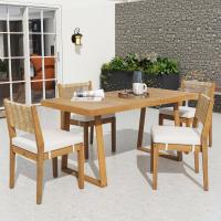 Juego de Mesa de Comedor de Exterior de 5 Piezas para 4, Respaldo de Silla de Ratán PE, Tabla de Mesa y Sillas de Madera de Acacia, Patio de Jardín - details 0
