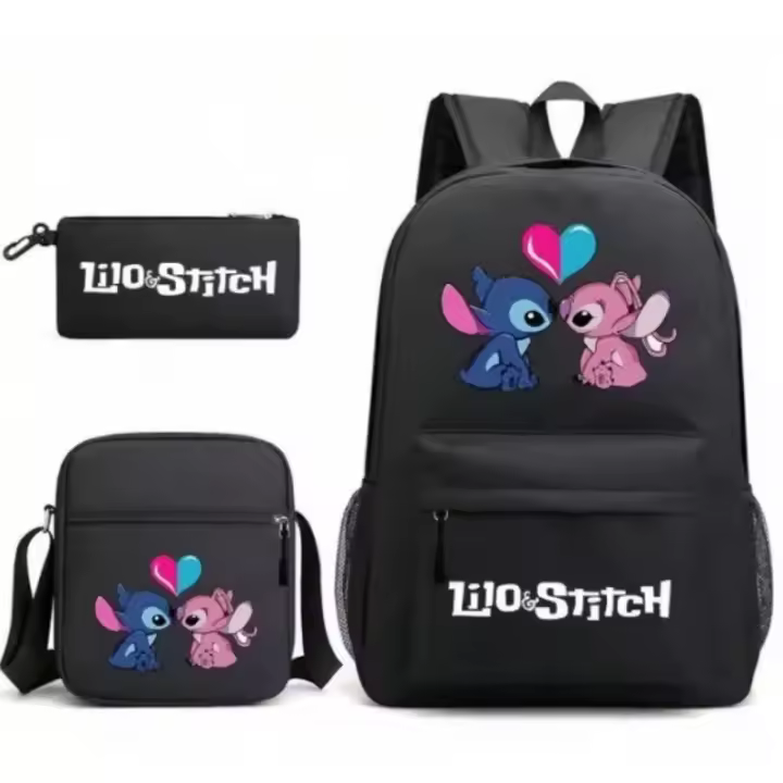 Mochila Escolar Stitch 3 Piezas para Niños y Adolescentes—Set de Mochila, Estuche y Bandolera, Diseño de Dibujos Animados, Color Azul, Moda Juvenil - 1