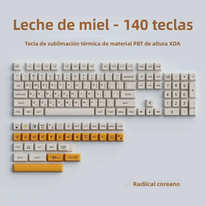 Keycaps PBT 140 Keys XDA Perfil Térmica Sublimación Personalizadas Para Cherry/Gateron MX Switch Tema De Leche Y Miel - 1