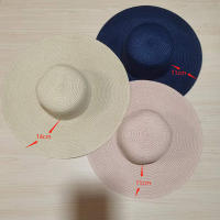 Sombrero De Sol Para Mujer Y Hombre Color Sólido De Moda Con Rhinestone 14cm Grande Paja Resistente Al Sol Plegable Para Playa Y Viajes - details 37