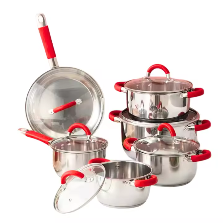 Swiss Line Bateria de cocina 12 Piezas / Acero inoxidable / Apta para todo tipo de cocina / Asas silicona roja - 1