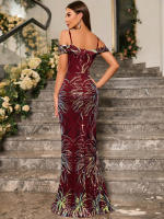 Vestido De Fiesta Formal Para Mujer Unithorse Con Tirantes Spaghetti Corte Aleatorio Cuello Profundo Y Falda Larga Con Lentejuelas - details 1