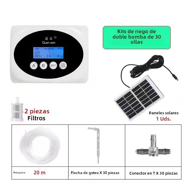 Sistema De Riego Por Drip Inteligente Con Bomba De Doble Acción Y Timer Energía Solar Para Jardín Y Plantas En Macetas Automatización Del Riego Del Jardín - 1