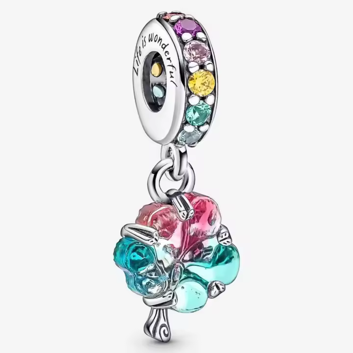 Pandora Charm de Colgante en Plata de Ley "Un cristal de Murano concéntrico" en forma de árbol，Incluye Caja Original - 1