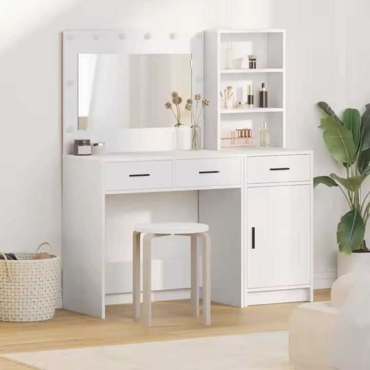 Set de Tocador de 2 Piezas vidaXL con LED de Madera Blanca - 1