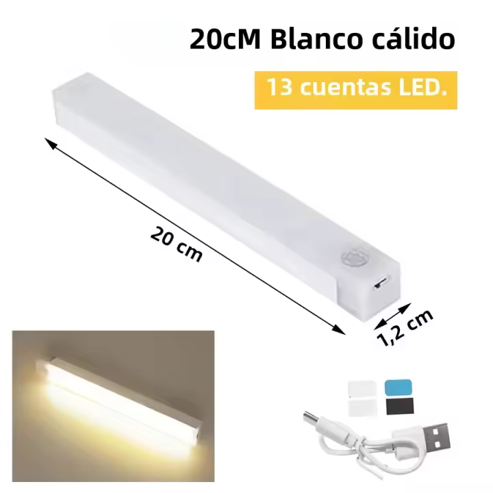 Lámpara Nocturna LED Recargable Con Sensor De Movimiento Para Armario Armario Cocina Escalera 10/20/30/50 Cm Luz De Fondo - 1