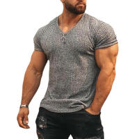 Camiseta De Hombre Con Cuello V Y Manga Corta Para Fitness Y Gimnasio Estilo Slim Fit Tejido Algodón Sólido Moda Verano - details 1
