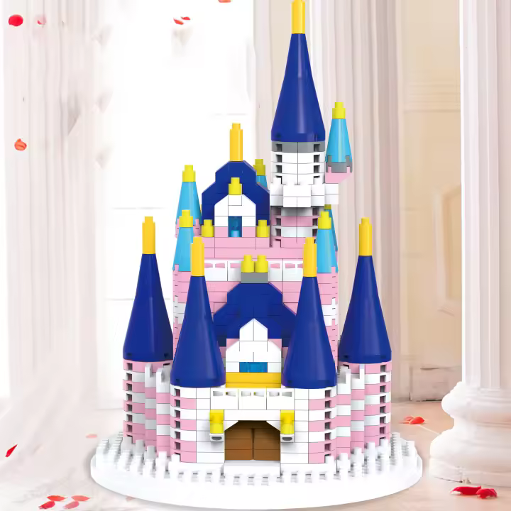 Castillo De Fantasía Rosa Para Niñas Bloques De Construcción Micro Para Niños Y Niñas De 6 a 12 Años Juego De Rompecabezas De Plástico Sin Baterías - 1