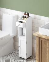 Armario de baño blanco multifuncional con portapapel higiénico, incluye estante ajustable y patas a prueba de agua, ideal para espacios pequeños - details 1