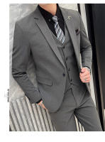 Traje De Boda Elegante Y Casual Para Hombres Estilo Británico Coreano Slim Conjunto De Chaqueta Chaleco Y Pantalones Para Oficina Y Celebraciones - details 14