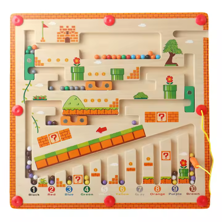 Juego De Puzzle De Laberinto Magnético En Madera Para Niños Y Niñas Juguete Educativo Montessori Con Pluma De Color Y Números Regalo Para Aprendizaje - 1