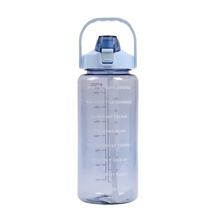 Botella Deportiva De Agua With Tapa Y Taza De 2000ML Capacidad Grande Portátil Antigoteo With Marca De Tiempo Para Gimnasio Y Exterior - 1