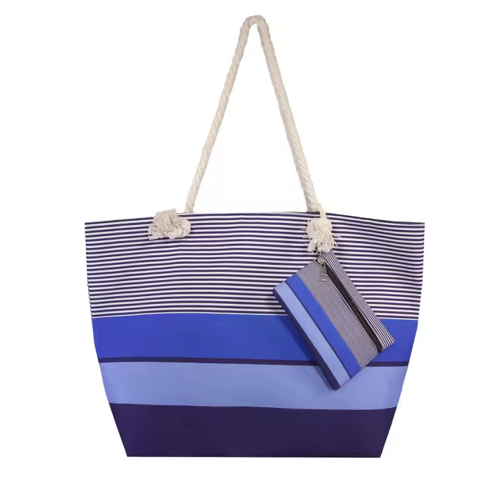 SUN & SURF Bolsa Playa Gran Capacidad con Cremallera 60x40x20cm y monedero a conjunto. Capazo Playa Verano. Asas Cuerda de Hombro. Bolsillos Interiores Cremallera - 1