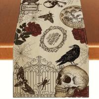Mantelos De Lino Tejidos Con Estampado De Rosas Y Calaveras Para Decoración De Fiesta Del Día De Muertos Y Halloween Mantel Lavable Para Comedor De Casa Y Cocina - details 12