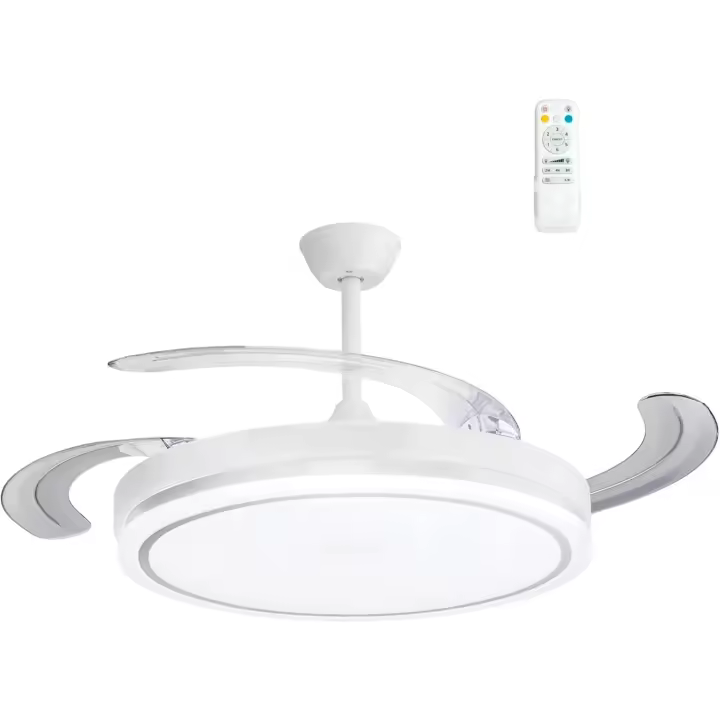 Ventilador de techo OstarkDom con Lámpara LED de 66W – Ventilador Invisible Ultraligero y Silencioso con Control Remoto y Aspas Retráctiles Φ52×H40 cm – Luz Fría/Neutra/Cálida para Interiores – OstarkDom-LEDUNI - 1