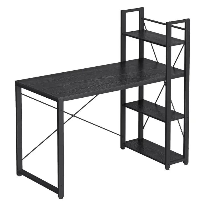 Escritorio con estantes ajustables a derecha o izquierda, mesa de ordenador de 120 cm para estudio y oficina en casa, fácil de montar, color negro ébano - 1