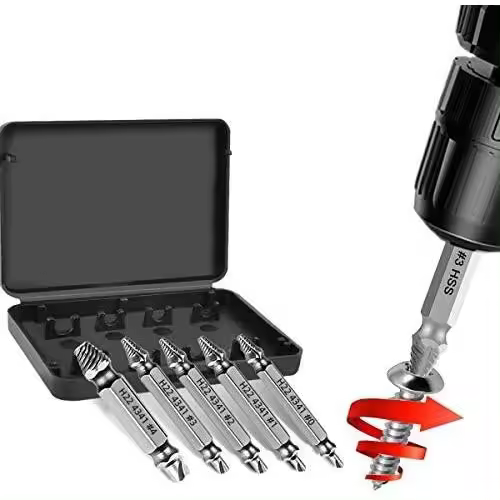 Extractor de tornillos de doble cabeza, extractor de tornillos dañados y kit de extracción HSS1＃/2＃/3＃/4＃0＃-(5 piezas) - 1