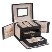 Caja joyero de 3 niveles con espejo, asa y cerradura, ideal para viajes, estilo moderno, blanco clásico o negro, perfecto como regalo - details 7