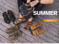 Sandalias De Verano Para Hombre Cuero Genuino Zapatos Casuales Para Exteriores Sandalias De Cuero Para Playa Zapatos Romanos Cuña De Goma - details 1