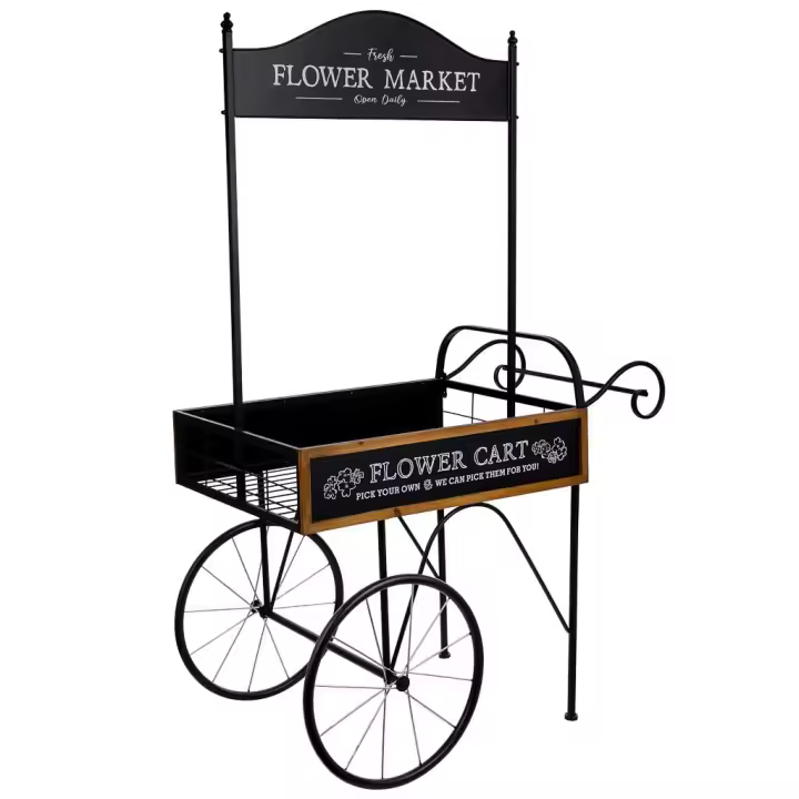 Carro expositor de madera y metal con bandeja 92x64x167h cm - 1