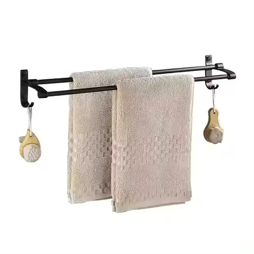 STARTELECTRIC - Toallero, Toallero de Baño, Toallero Sin Taladrar, Adhesivo para Baño, Montado en la Pared, con 2 Ganchos, para Cocina, Baño, 60cm, Negeo - MARCA ALLPERCOM - 1