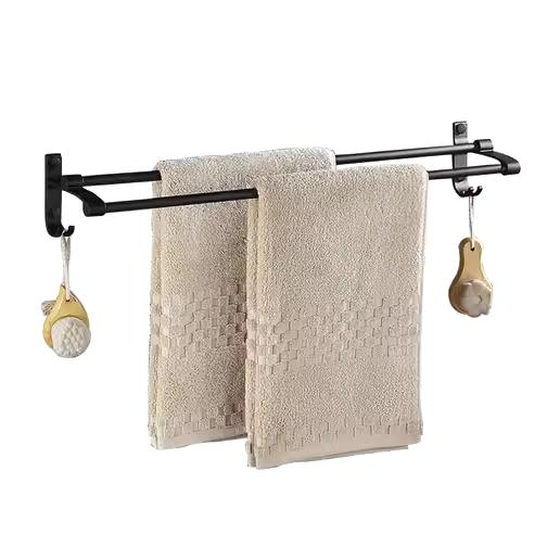 STARTELECTRIC - Toallero, Toallero de Baño, Toallero Sin Taladrar, Adhesivo para Baño, Montado en la Pared, con 2 Ganchos, para Cocina, Baño, 60cm, Negeo - MARCA ALLPERCOM