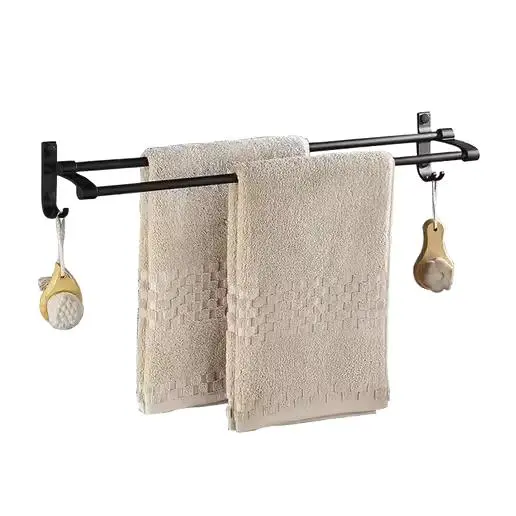 STARTELECTRIC - Toallero, Toallero de Baño, Toallero Sin Taladrar, Adhesivo para Baño, Montado en la Pared, con 2 Ganchos, para Cocina, Baño, 60cm, Negeo - MARCA ALLPERCOM - 1