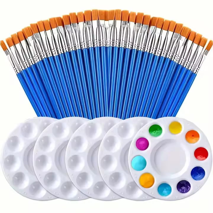 Set De Pinceles De Pintura 30pcs Con Paletas De 5pcs Para Acrílico Acuarela Aceite Gouache Tempera Cerdas De Nylon Manija Plástica - 1