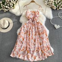 Vestido Largo De Verano Romántico Con Estampado Floral Vintage Vestido De Playa Con Cintura Alta Y Tirantes Spaghetti Para Mujer - details 9