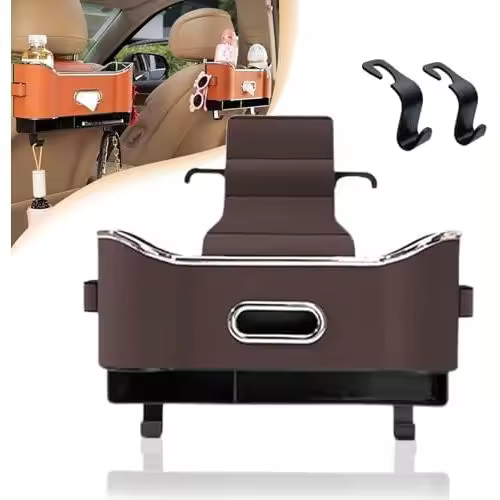 Cimario - Caja de almacenamiento multifuncional para el respaldo del asiento del automóvil, organizador de cuero de primera calidad, fácil instalación, soporte para llaves y teléfono, dispensador de pañuelos (negro) - 1