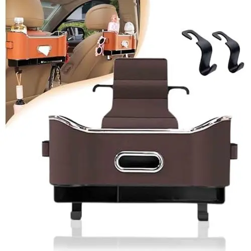 Cimario - Caja de almacenamiento multifuncional para el respaldo del asiento del automóvil, organizador de cuero de primera calidad, fácil instalación, soporte para llaves y teléfono, dispensador de pañuelos (negro) - 1