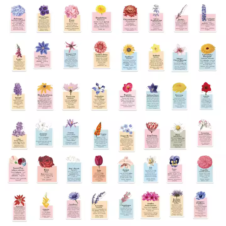 50PCS Pegatinas De Flores Vintage Para Guitarra Laptop Luggage Decoración DIY Impermeables Tamaño 3-7cm Para Adolescentes De 14 Años Y Más - 1