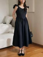 Vestido De Verano Para Mujer Corte A-line De Pierna Media Sin Espalda Con Cintura Definida Y Bolsillos Estilizado Con Flores - details 3
