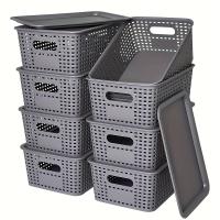Cestas De Almacenamiento Modernas De Plástico Con Tapa Plegables Y Multifuncionales Para Escritorio De Oficina Dormitorio Clase Organización De Contenedores - details 1
